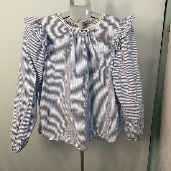 J. Crew Factory Tops - J.Crew | Striped ruffle shoulder blouse size medium